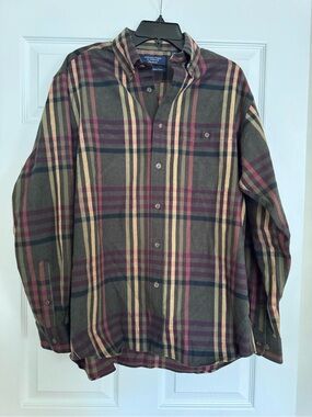 Roundtree & Yorke Olive, Burgundy & Tan Plaid Shirt Jacket Flannel
